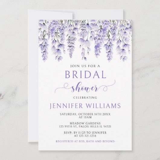 紫ラベエレガントンダーフローラブライダルシャワー 招待状 (正面)