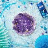 紫ラベンダーと金ゴールド水彩誕生日パーティー ペーパープレート (パーティー)