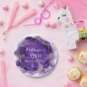 紫ラベンダーと金ゴールド水彩誕生日パーティー ペーパープレート (パーティー)