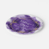 紫ラベンダーと金ゴールド水彩誕生日パーティー ペーパープレート (アングル)