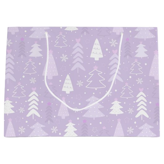 紫ラベンダーの木モダン冬のクリスマス ラージペーパーバッグ (正面)