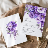 紫ラベンダーウォーターカラーガーデンエレガントな結婚式 招待状