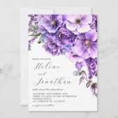 紫ラベンダーウォーターカラーガーデンエレガントな結婚式 招待状 (正面)