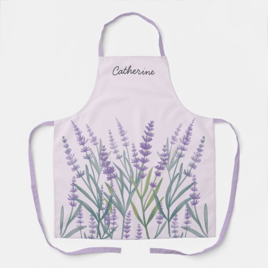 紫ラベンダーウォーターカラーフローラ エプロン (正面)