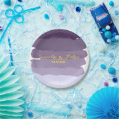 紫ラベンダーグラデーション水ストライプの結婚色 ペーパープレート (パーティー)