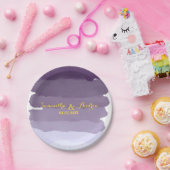 紫ラベンダーグラデーション水ストライプの結婚色 ペーパープレート (パーティー)