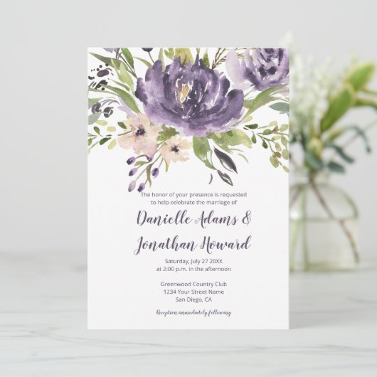 紫ラベンダーグリーンウォーター色の牡丹結婚ズ 招待状 (スタンド正面)