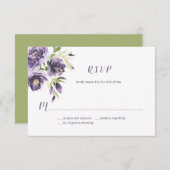 紫ラベンダーグリーンウォーター色フローラ | 出欠カード (正面/裏面)