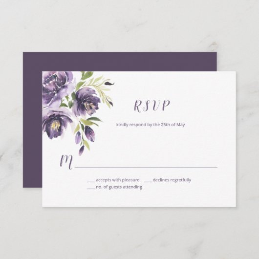 紫ラベンダーグリーンウォーター色フローラ | 出欠カード (正面/裏面)