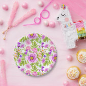 紫ラベンダーピンク花柄 ペーパープレート (パーティー)