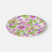 紫ラベンダーピンク花柄 ペーパープレート (アングル)