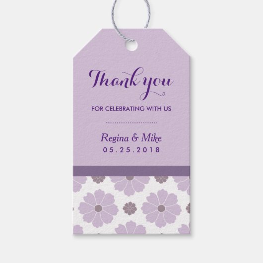 紫ラベンダーフラワーパターンありがとうギフトラベル ギフトタグ (正面)