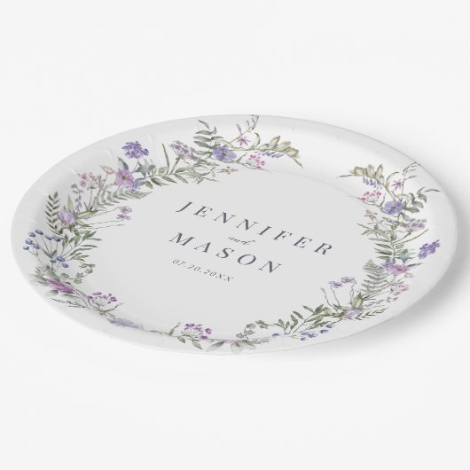 紫ラベンダーフローララス結婚トの紙プレート ペーパープレート (アングル)