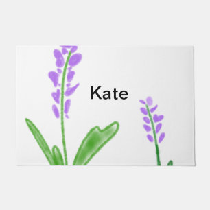 紫ラベンダーフローラ水彩加名法文字cu ドアマット