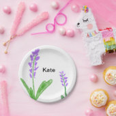 紫ラベンダーフローラ水彩加名法文字cu ペーパープレート (パーティー)