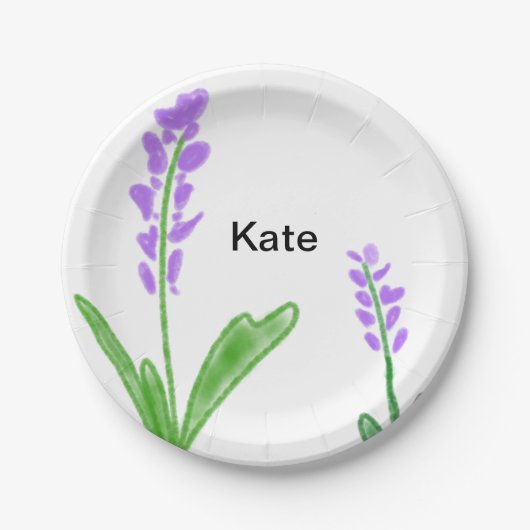 紫ラベンダーフローラ水彩加名法文字cu ペーパープレート (正面)