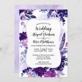 紫ラベンダーフローラ水彩色結婚の 招待状