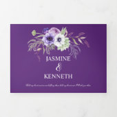 紫ラベンダーホワイトウォーター結婚カラー花 三つ折り招待状 (カバー)