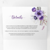 紫ラベンダーホワイトウォーター結婚カラー花 三つ折り招待状 (内部最初)
