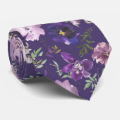 紫ラベンダーホワイトフローラ水彩花ネ ネクタイ (ロール)