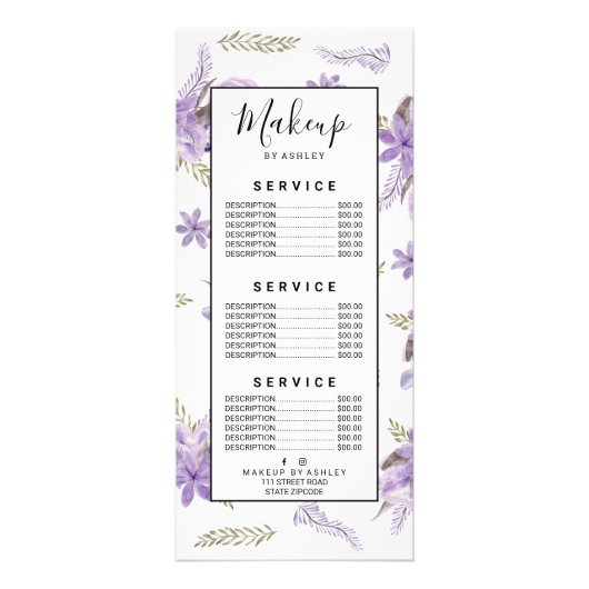 紫ラベンダーモダングリーンフローラ水彩 ラックカード (正面)