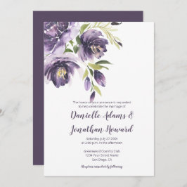 紫ラベンダー牡丹の緑結婚色 招待状