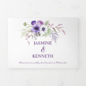 紫ラベンダー白色水色フローラ枠 | 三つ折り招待状 (カバー)