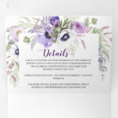 紫ラベンダー白色水色フローラ枠 | 三つ折り招待状 (内部最初)