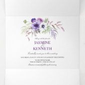 紫ラベンダー白色水色フローラ枠 | 三つ折り招待状 (内部中)