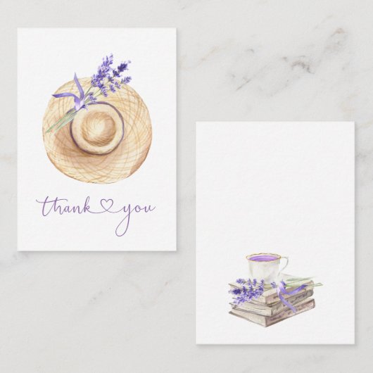 紫ラベンダー花わら帽子ありがとう 名刺 (正面/裏面)