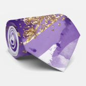 紫ラベンダー金ゴールド幾何学水色結婚の ネクタイ (ロール)