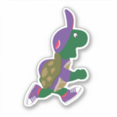 紫ランニングの帽子をかぶった漫画の亀 シール (正面)