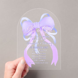 紫リボン赤ちゃんシャワーアーチ アクリル招待状