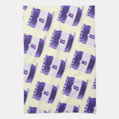 紫レトロゼリー瓶パターンとモノグラム キッチンタオル (縦)