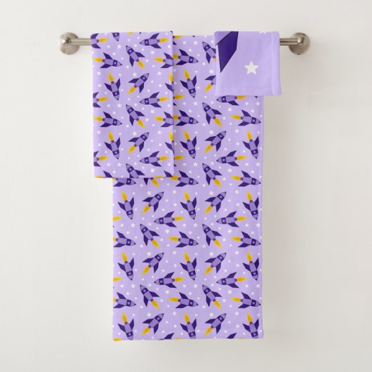紫レトロロケットバスタオルセット バスタオルセット (インサイチュ)