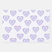 紫レトロ幾何ストライプハート正方形70s ラッピングペーパーシート (正面2)