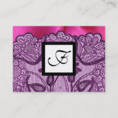 紫レースピンク明るい赤紫色シルククロス、正方形モノグラム 名刺 (裏面)