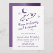 紫ロケット船宇宙2回目の誕生日 招待状 (正面/裏面)