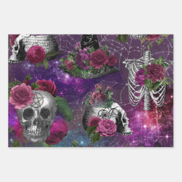 紫ロマンチックなゴシック様式の魔女とバラ ラッピングペーパーシート