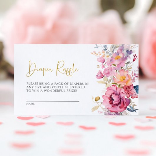 紫ワイルドフラワーおむつラッフルカード エンクロージャーカード