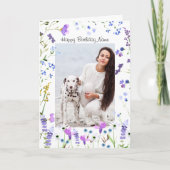 紫ワイルドフラワー繊細なフローラ写真誕生日 カード (正面)