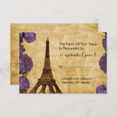 紫ヴィンテージエッフェルタワー結婚式rsvp 3.5 x 5 出欠カード (正面/裏面)