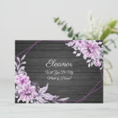 紫ヴィンテージ水彩花素朴木 招待状 (スタンド正面)