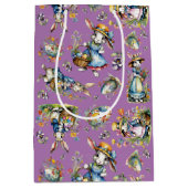 紫ヴィンテージ水色イースターバニーフローラ ミディアムペーパーバッグ (正面)