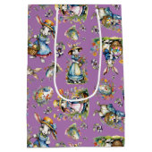 紫ヴィンテージ水色イースターバニーフローラ ミディアムペーパーバッグ (裏面)