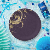 紫ヴィンテージ華美金ゴールド ペーパープレート (パーティー)