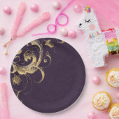 紫ヴィンテージ華美金ゴールド ペーパープレート (パーティー)