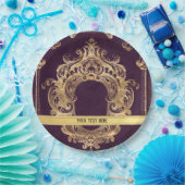 紫ヴィンテージ華美金ゴールド ペーパープレート (パーティー)