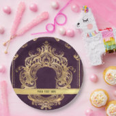 紫ヴィンテージ華美金ゴールド ペーパープレート (パーティー)