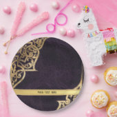 紫ヴィンテージ華美金ゴールド ペーパープレート (パーティー)